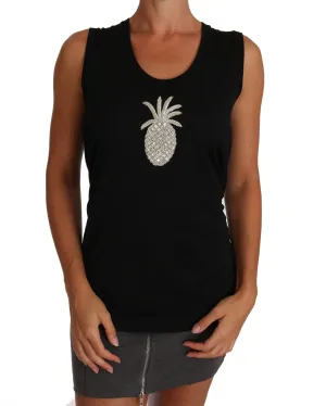 Pineapple Black Cami Crystal  T-shirt Top