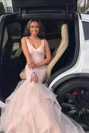 Pink Spaghetti Strap Sleeveless Floor Length Mermaid Prom Dresses