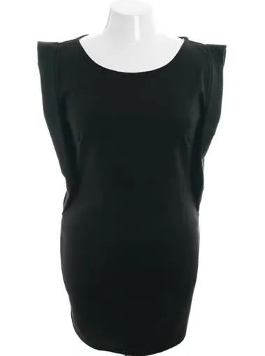 Plus Size Bold Shoulder Sleeveless Black Cocktail Dress