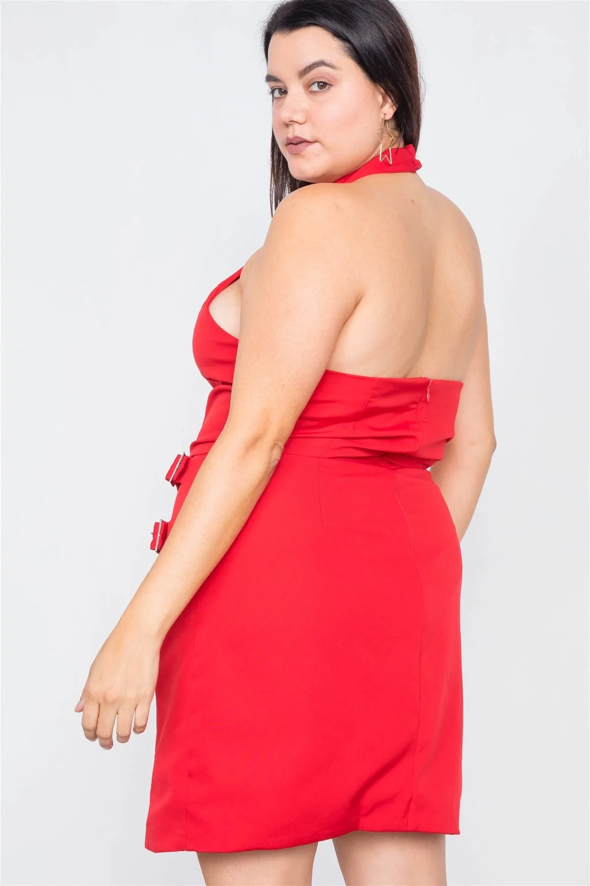 Plus Size Halter Buckle Hip Mini Dress