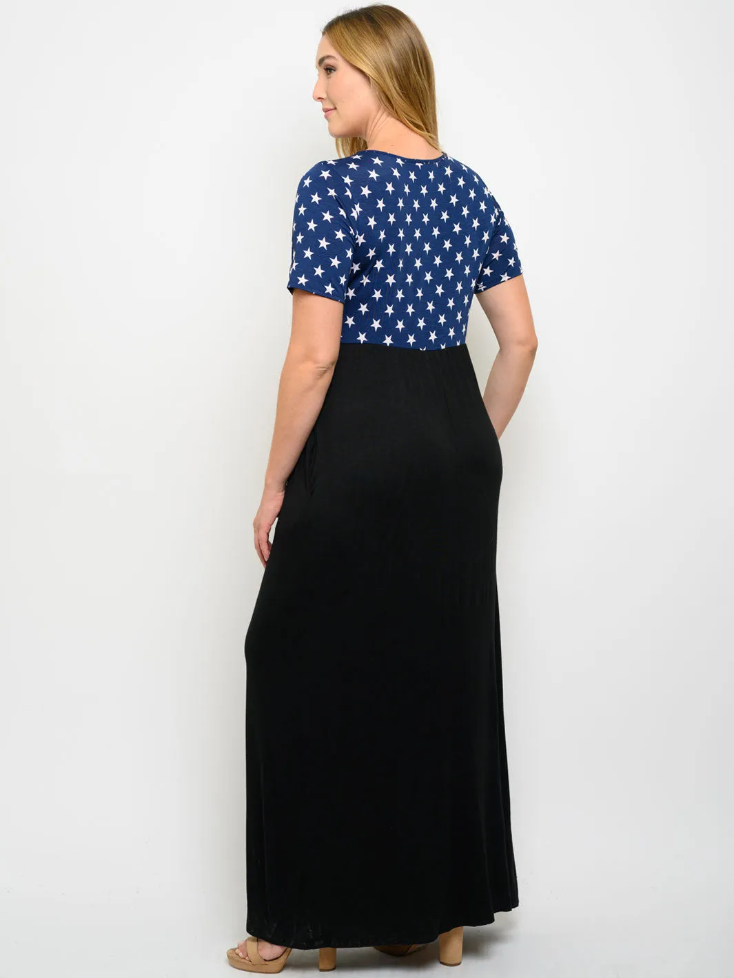 PLUS SIZE STARS PRINT WITH POCKETS MAXI DRESS