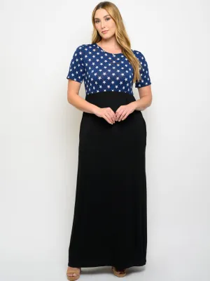 PLUS SIZE STARS PRINT WITH POCKETS MAXI DRESS