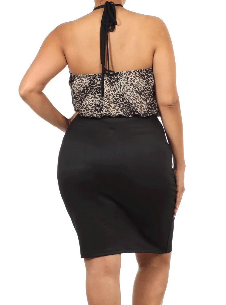 Plus Size Wild Cat Blouson Tan Dress