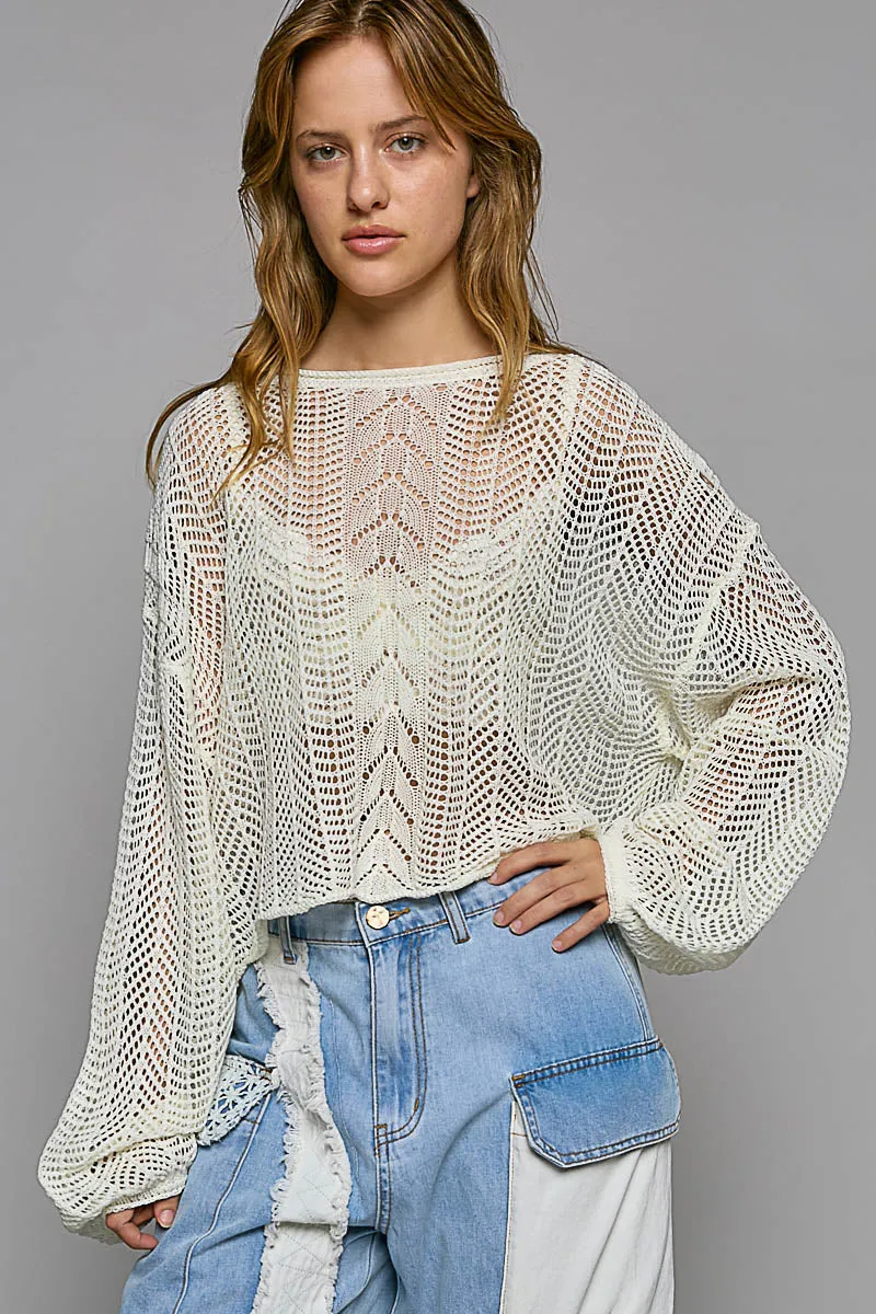 POL Women's Ivory Balloon Sleeve Sweater