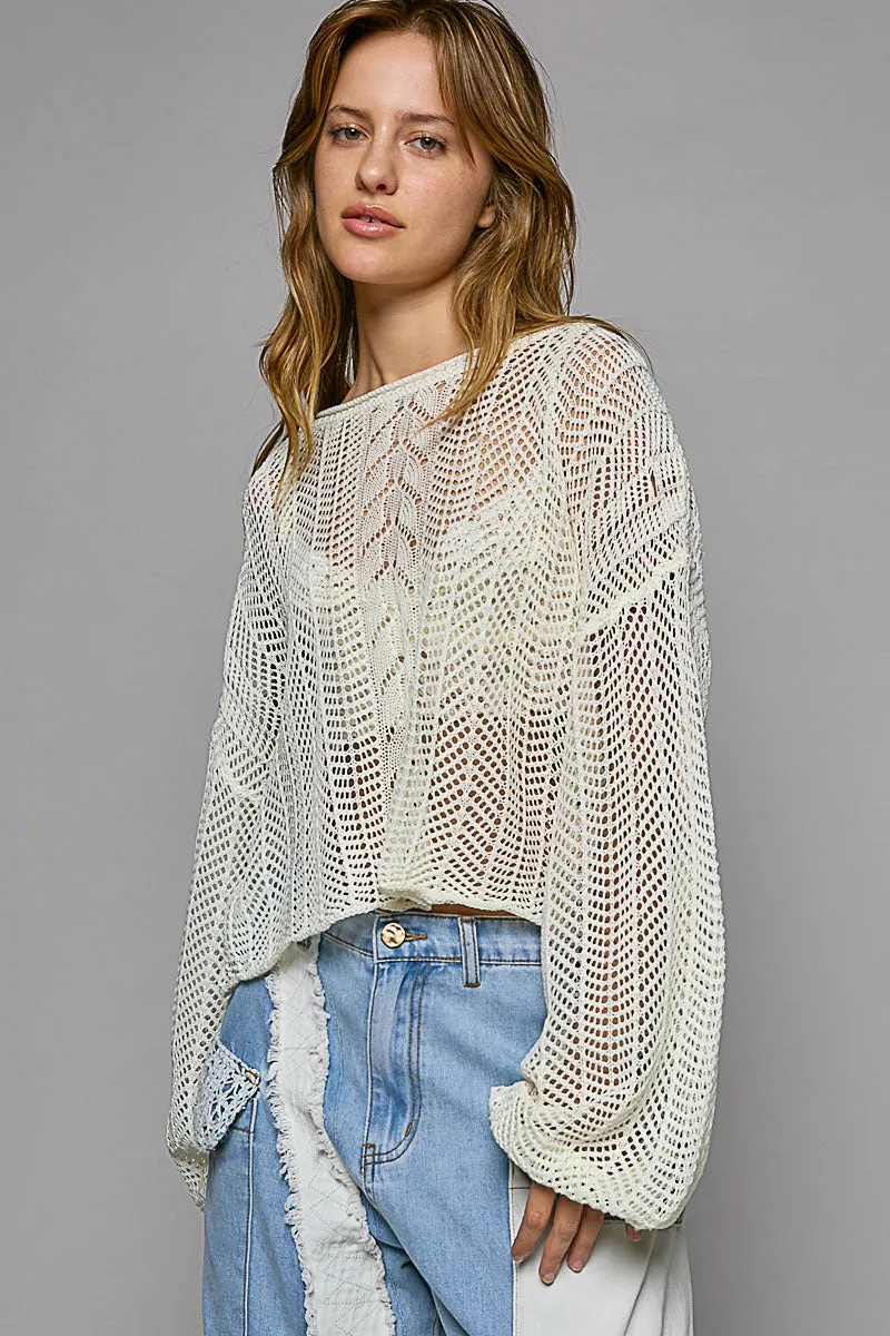 POL Women's Ivory Balloon Sleeve Sweater