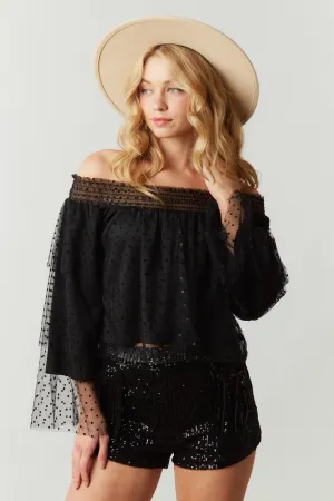 Polka Dot Sheer Off Shoulder Top
