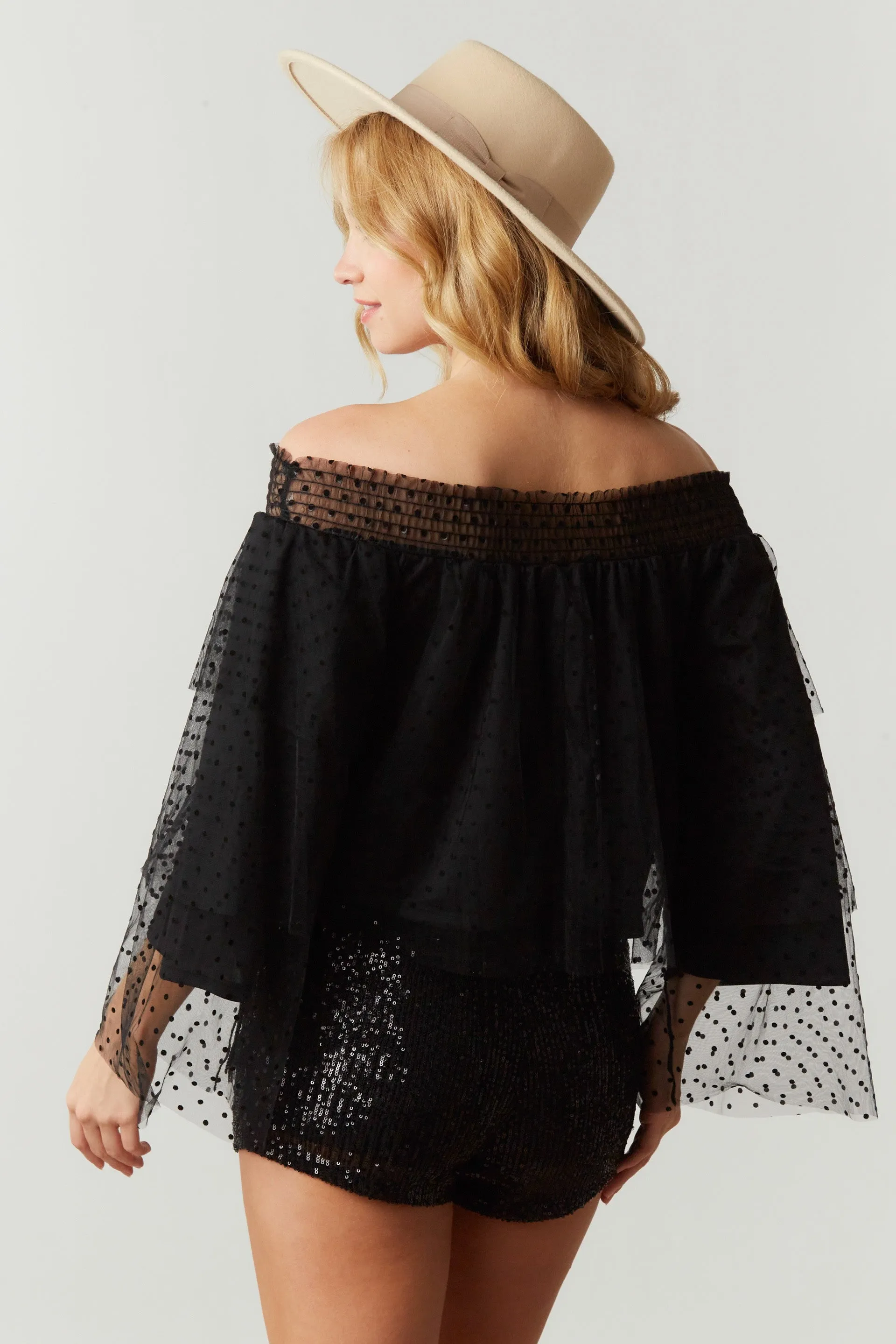 Polka Dot Sheer Off Shoulder Top