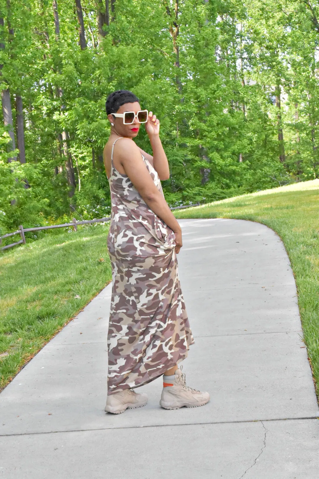 POPPIN Desert Camo Maxi Dress with Pockets