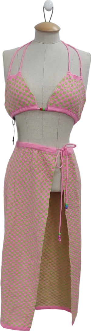 PrettyLittleThing Pink Knitted Sarong And Bead Detail Top UK S