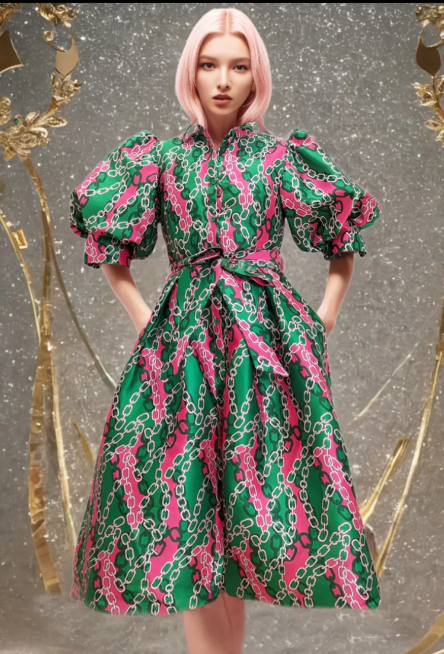 Print Puff Sleeve Dress