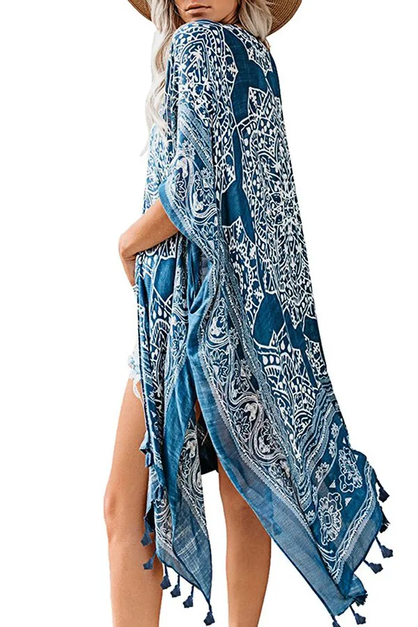 Printed Fringed Beach Blouse (Fit 99 To 154lbs)