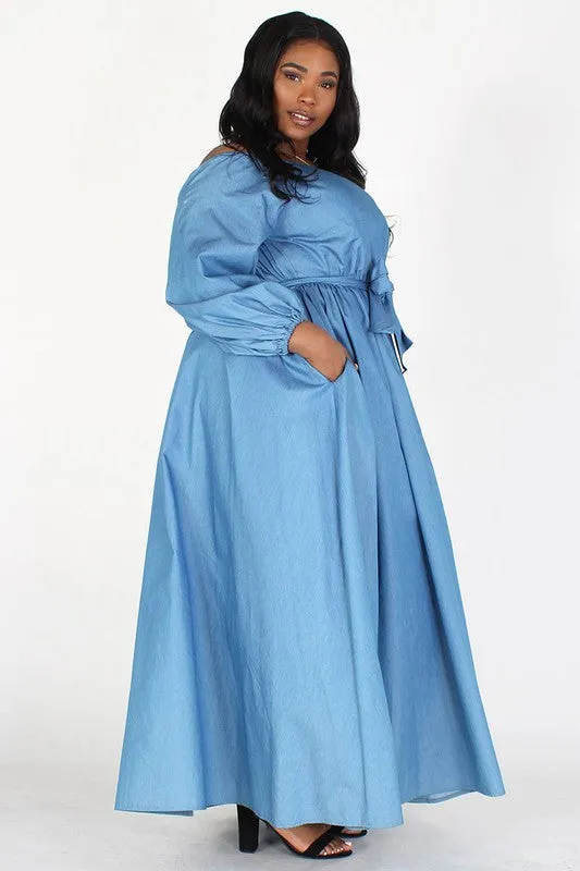 Puff Sleeve Denim Maxi Dress