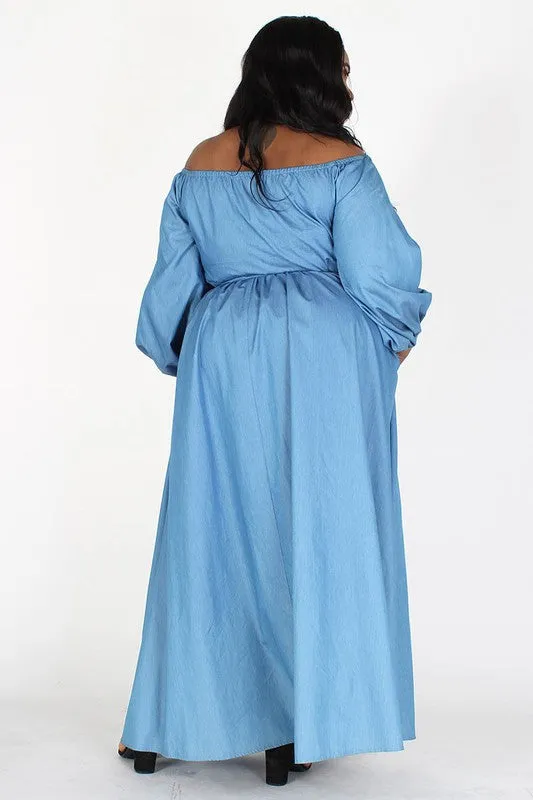 Puff Sleeve Denim Maxi Dress