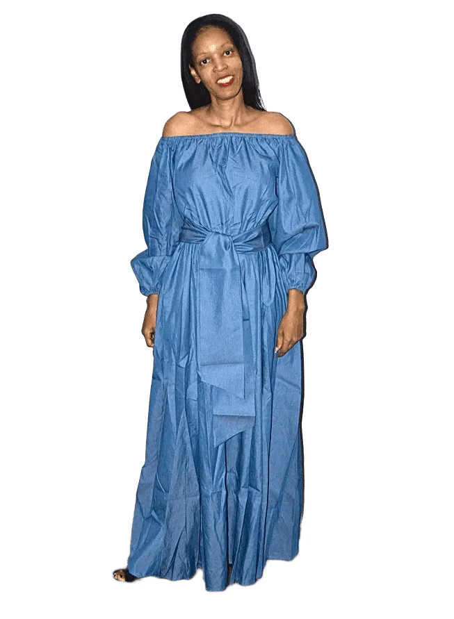 Puff Sleeve Denim Maxi Dress