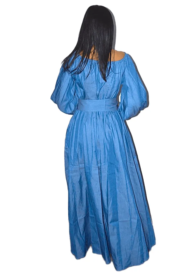 Puff Sleeve Denim Maxi Dress