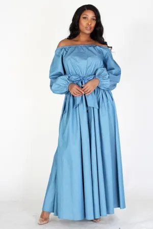 Puff Sleeve Denim Maxi Dress