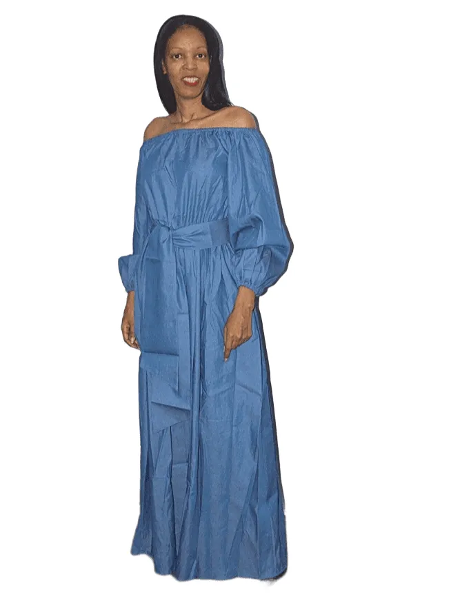 Puff Sleeve Denim Maxi Dress