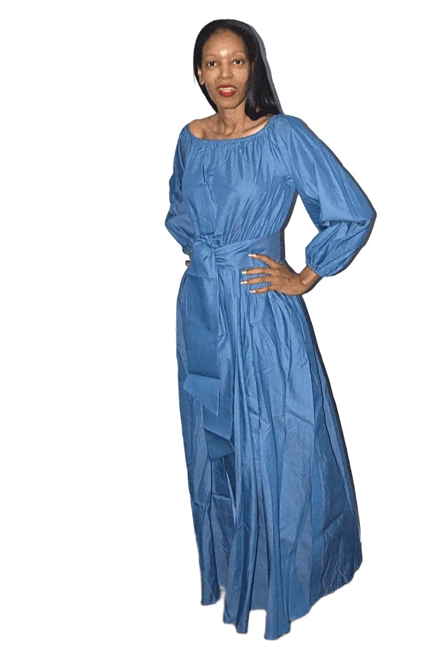 Puff Sleeve Denim Maxi Dress