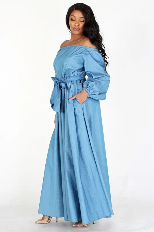 Puff Sleeve Denim Maxi Dress
