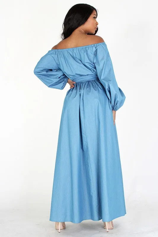 Puff Sleeve Denim Maxi Dress