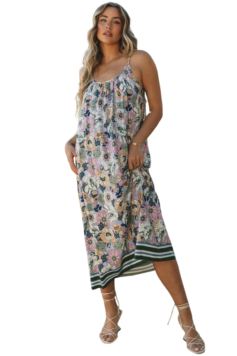 Purple Vintage Long Floral Sundress