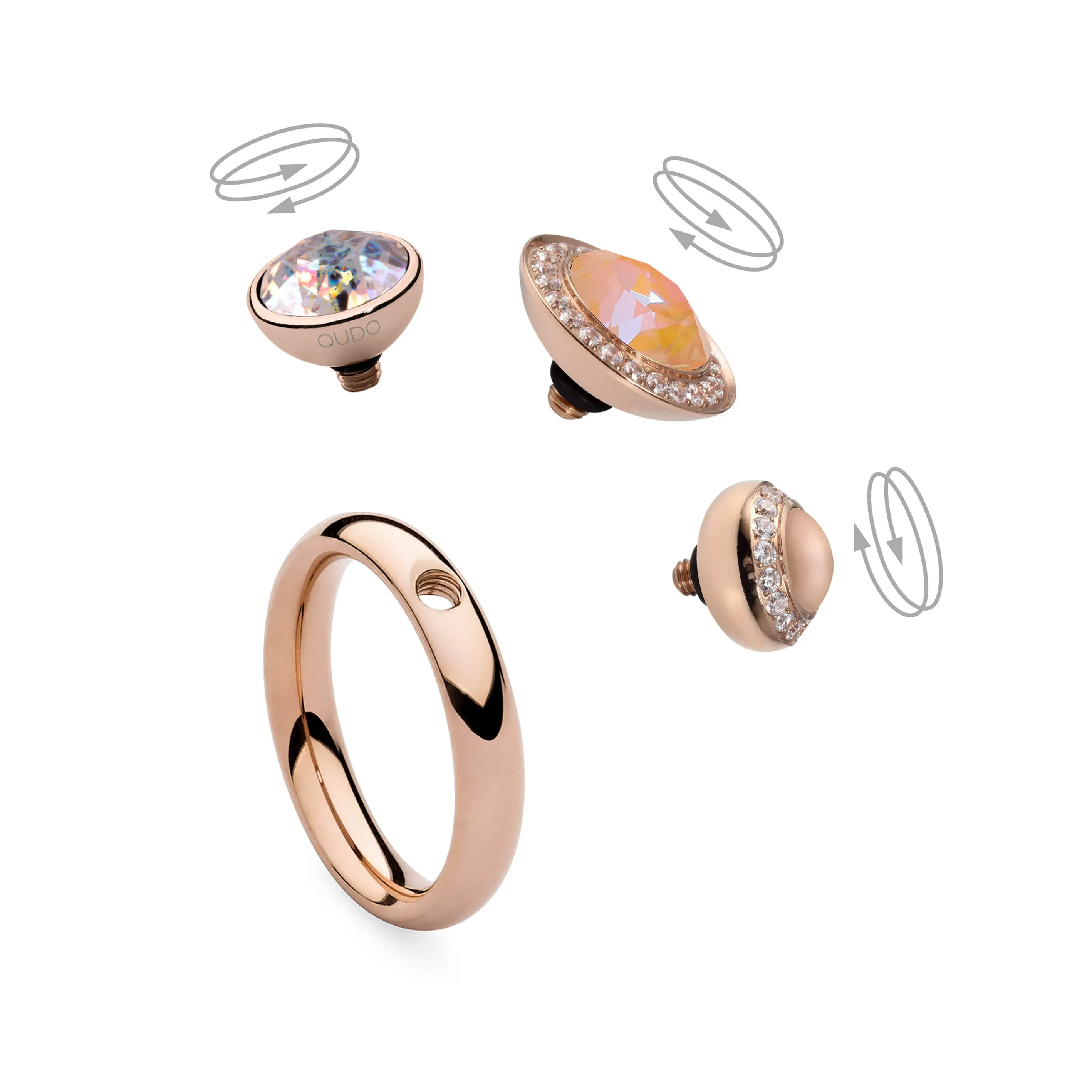 Qudo Tondo Deluxe 10mm Rose Gold Topper - Smoked Topaz