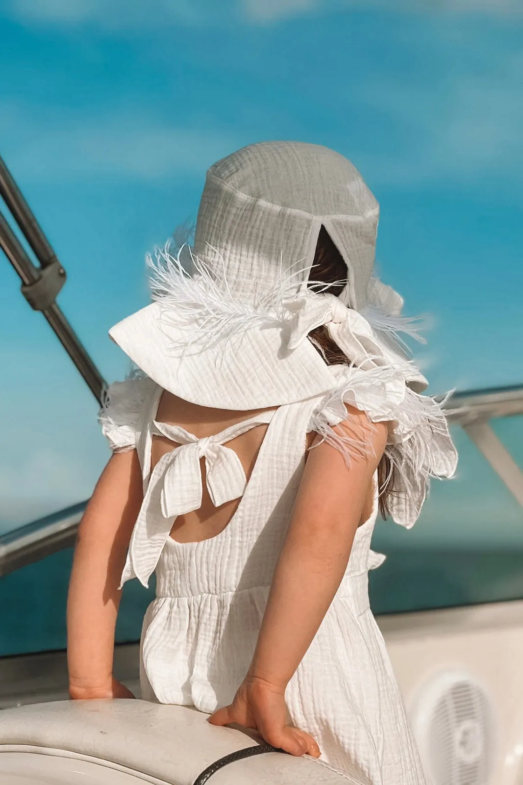 "Akali" Ecru Cheesecloth Feather Dress