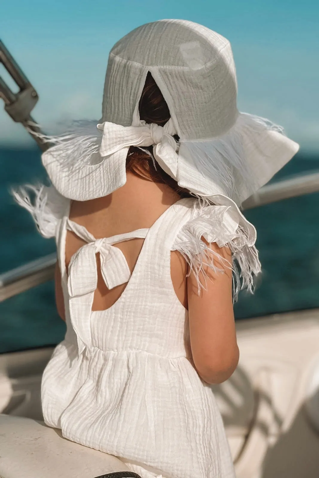 "Akali" Ecru Cheesecloth Feather Dress