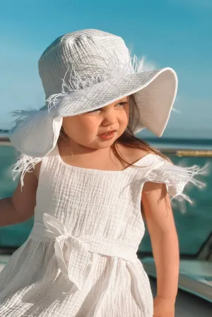 "Akali" Ecru Cheesecloth Feather Dress
