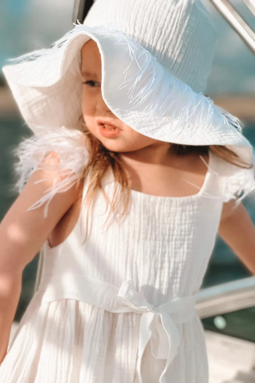 "Akali" Ecru Cheesecloth Feather Dress