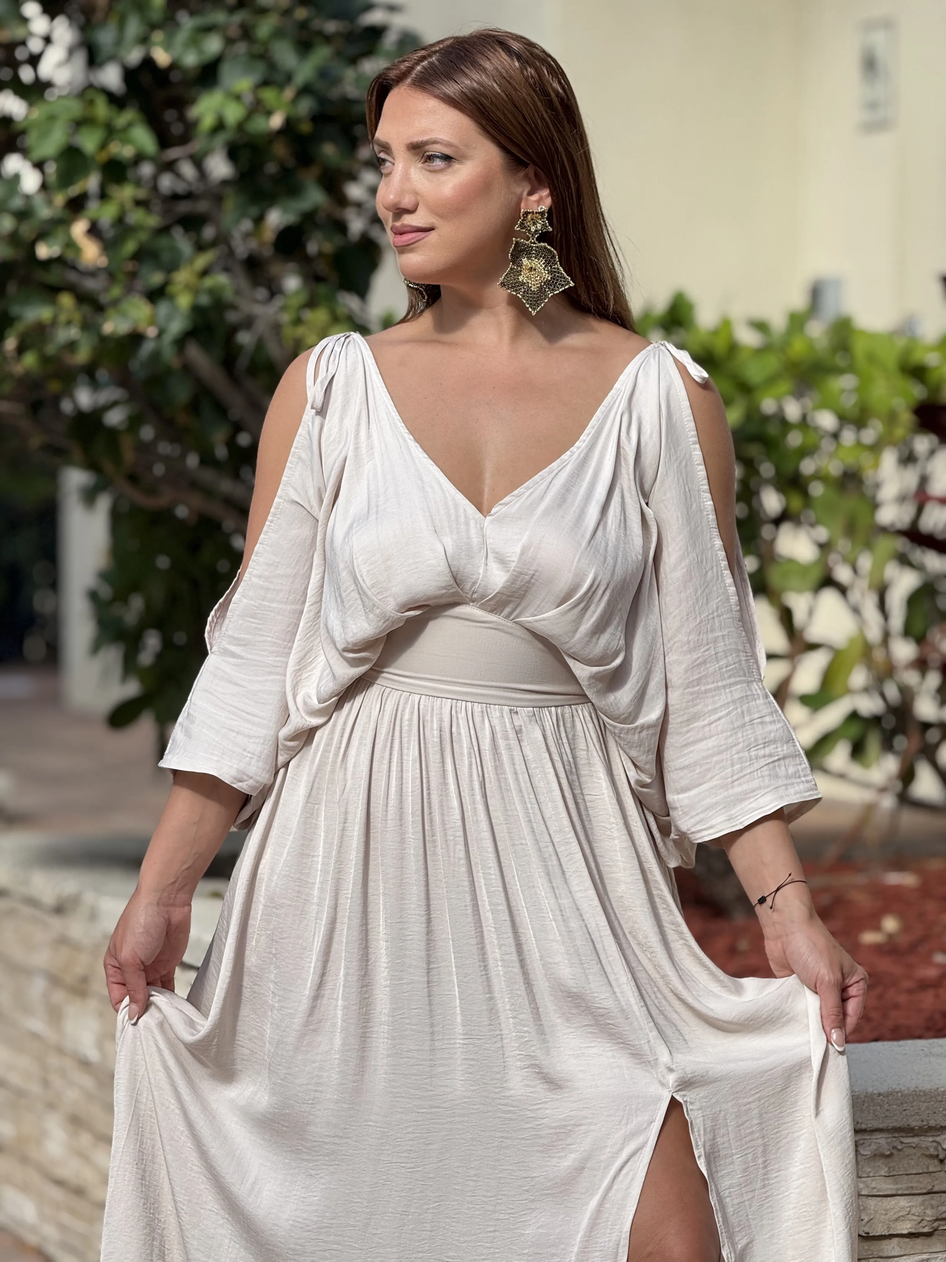"Andy" Kimono Sleeve With A S lit On The Front Maxi Dress