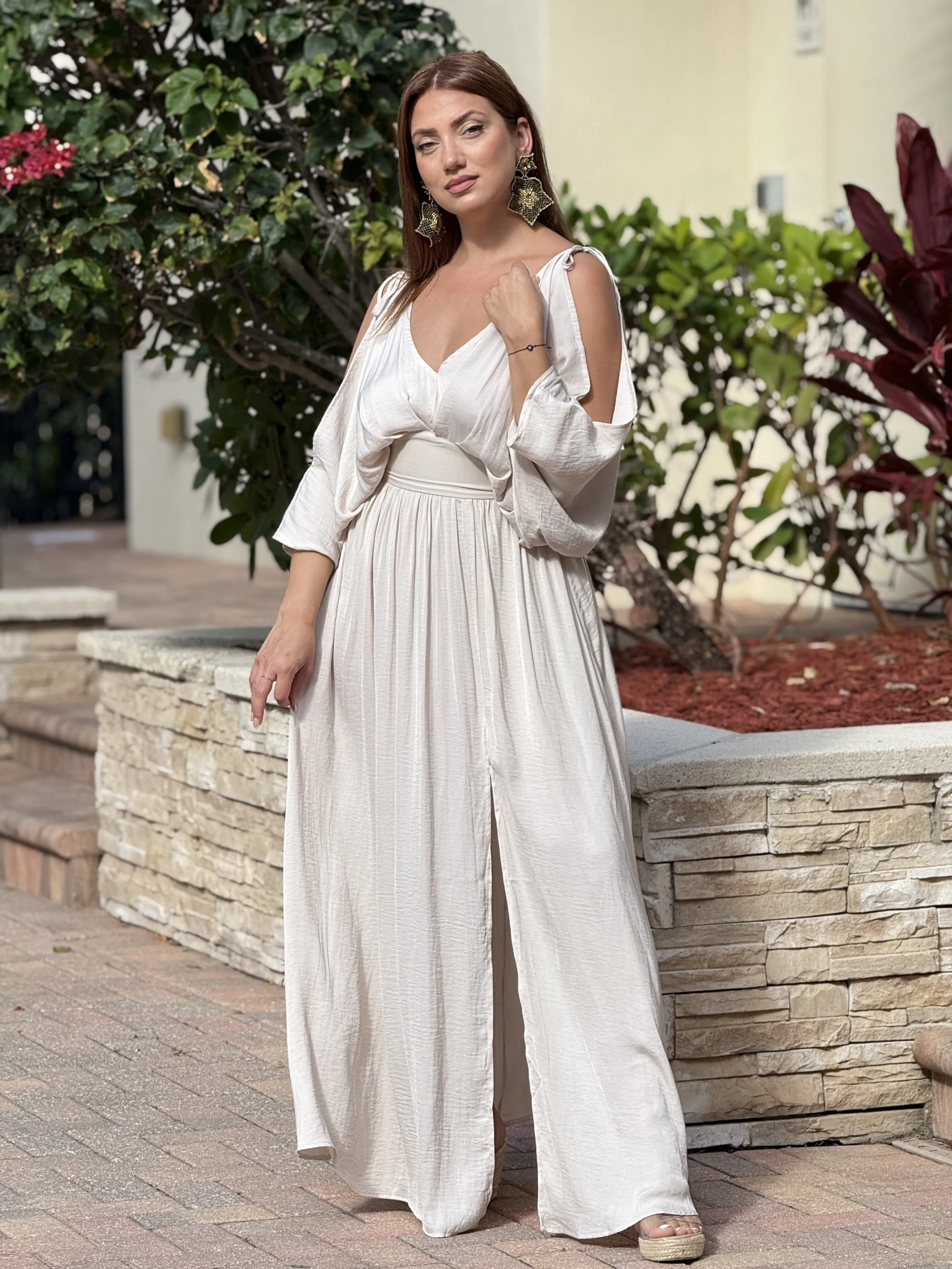 "Andy" Kimono Sleeve With A S lit On The Front Maxi Dress
