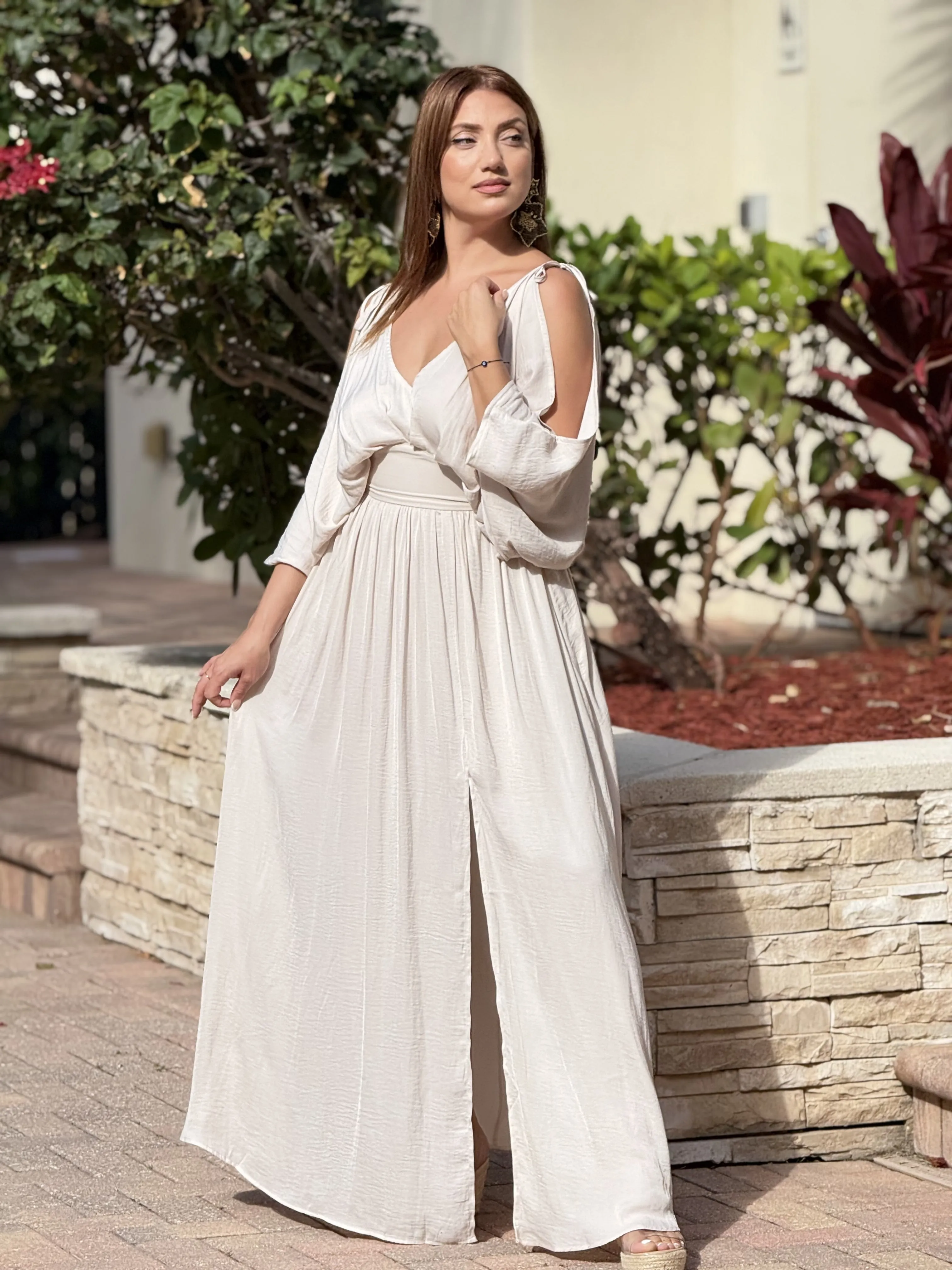 "Andy" Kimono Sleeve With A S lit On The Front Maxi Dress