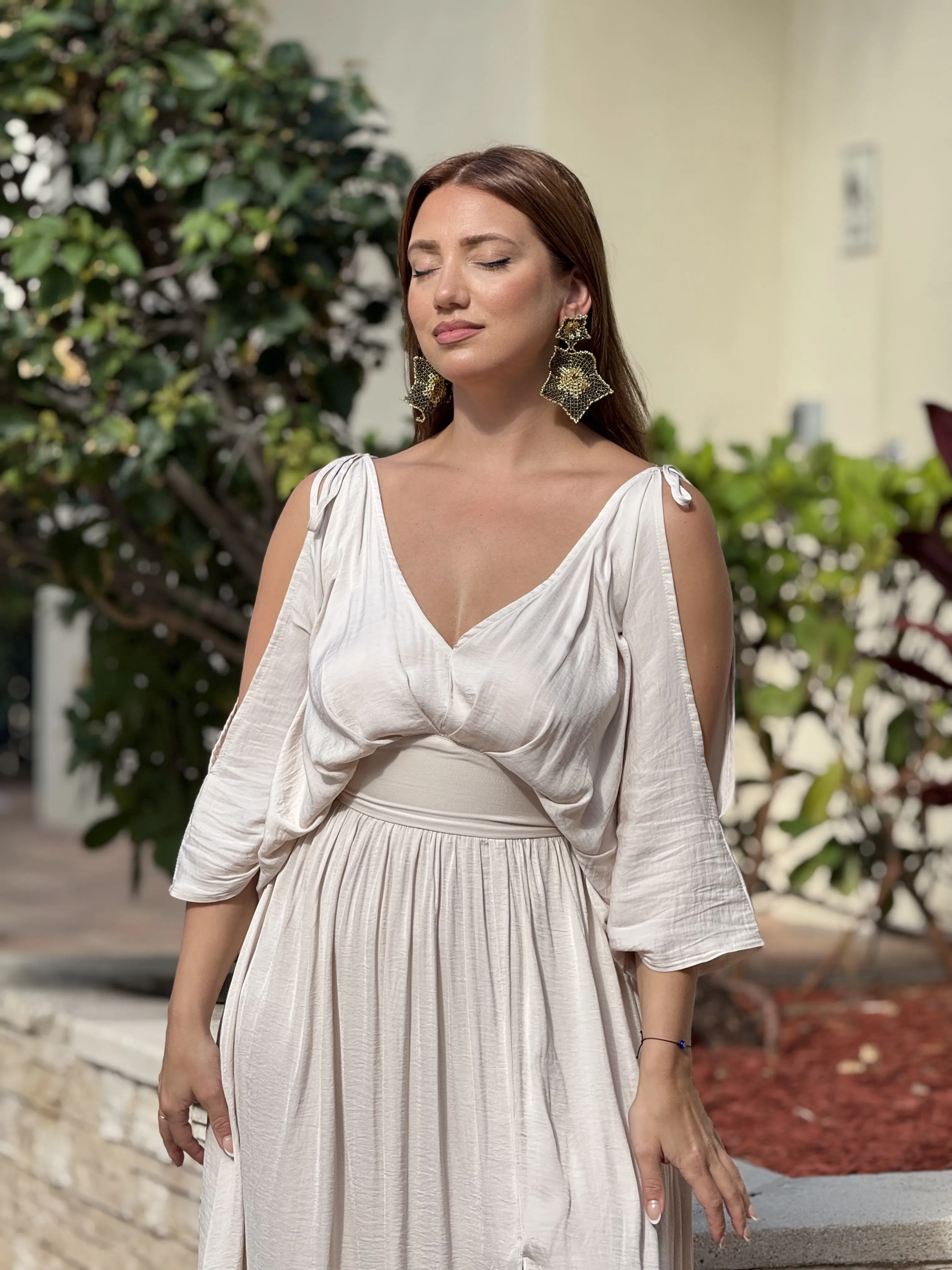 "Andy" Kimono Sleeve With A S lit On The Front Maxi Dress