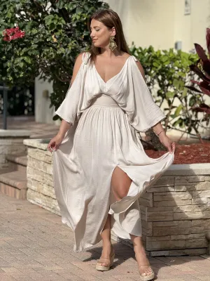 "Andy" Kimono Sleeve With A S lit On The Front Maxi Dress