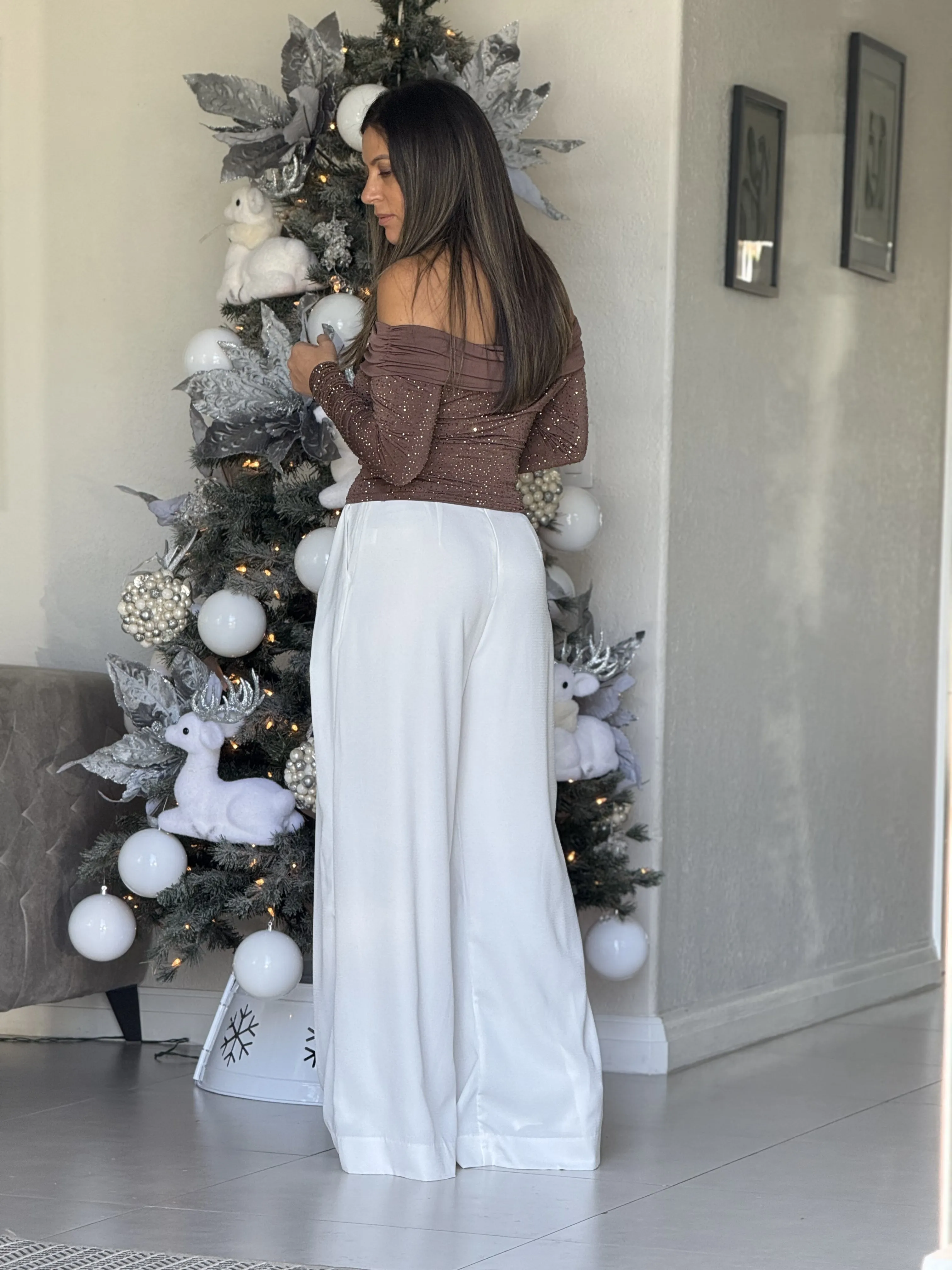 "Genesis" Rhinestone Long Sleeve Off Shoulder Top