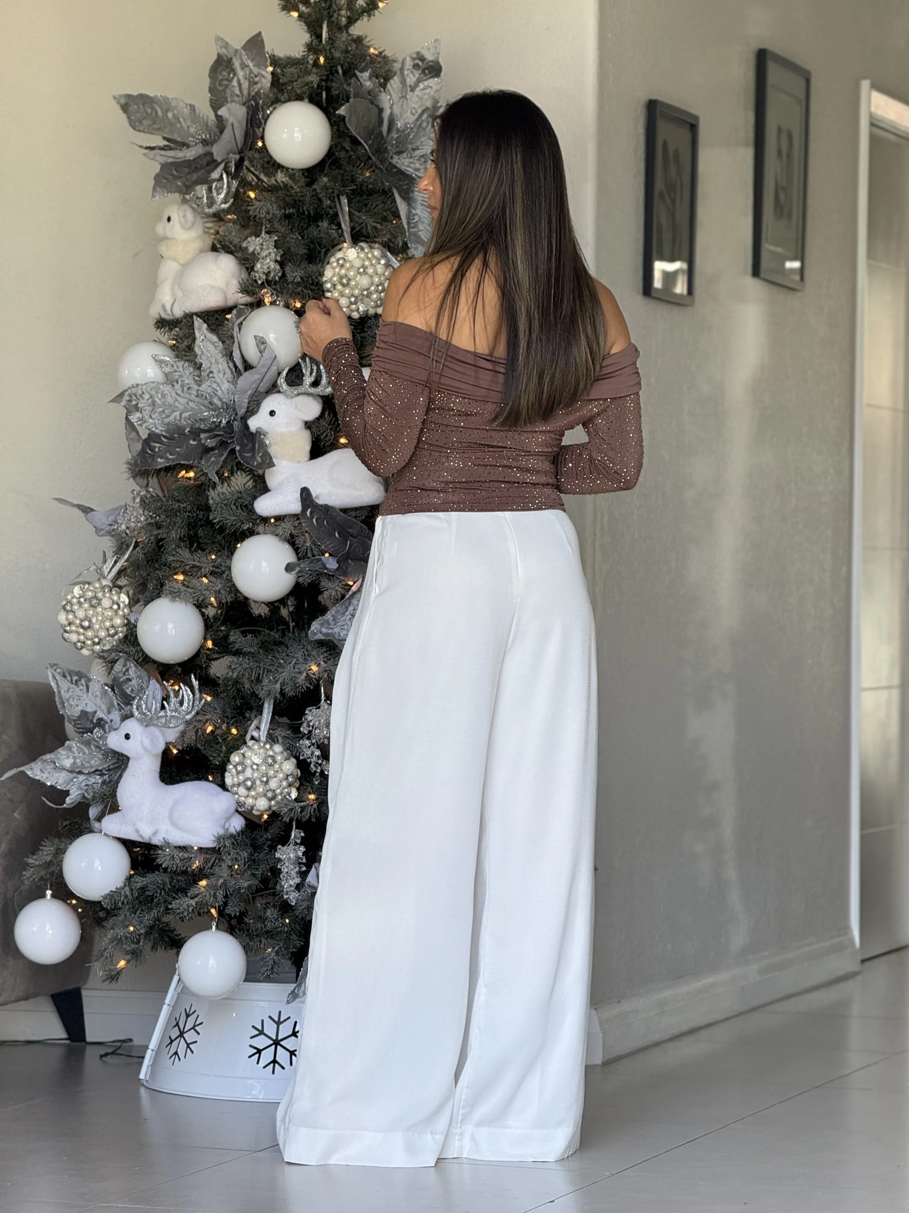 "Genesis" Rhinestone Long Sleeve Off Shoulder Top