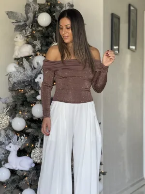 "Genesis" Rhinestone Long Sleeve Off Shoulder Top