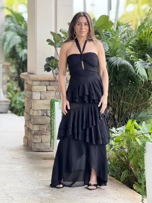 "Isabelle" Halter Ruffles Layers Maxi Dress