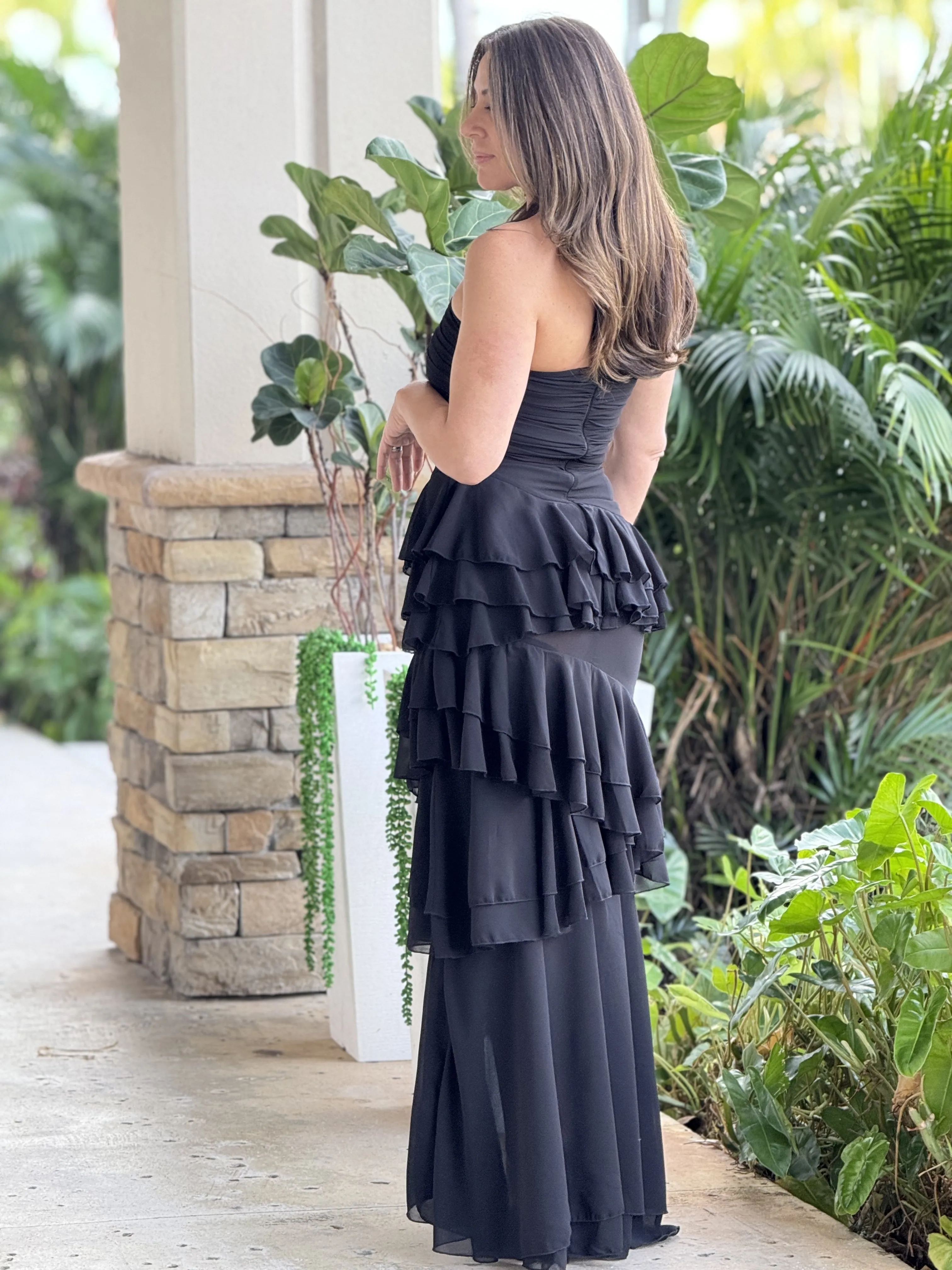 "Isabelle" Halter Ruffles Layers Maxi Dress