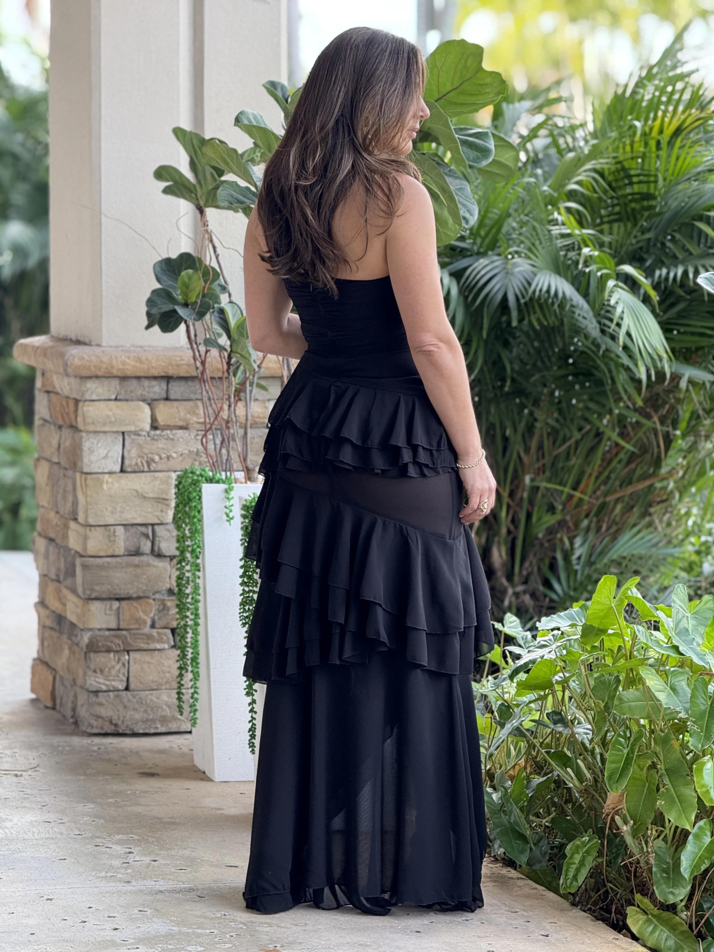 "Isabelle" Halter Ruffles Layers Maxi Dress
