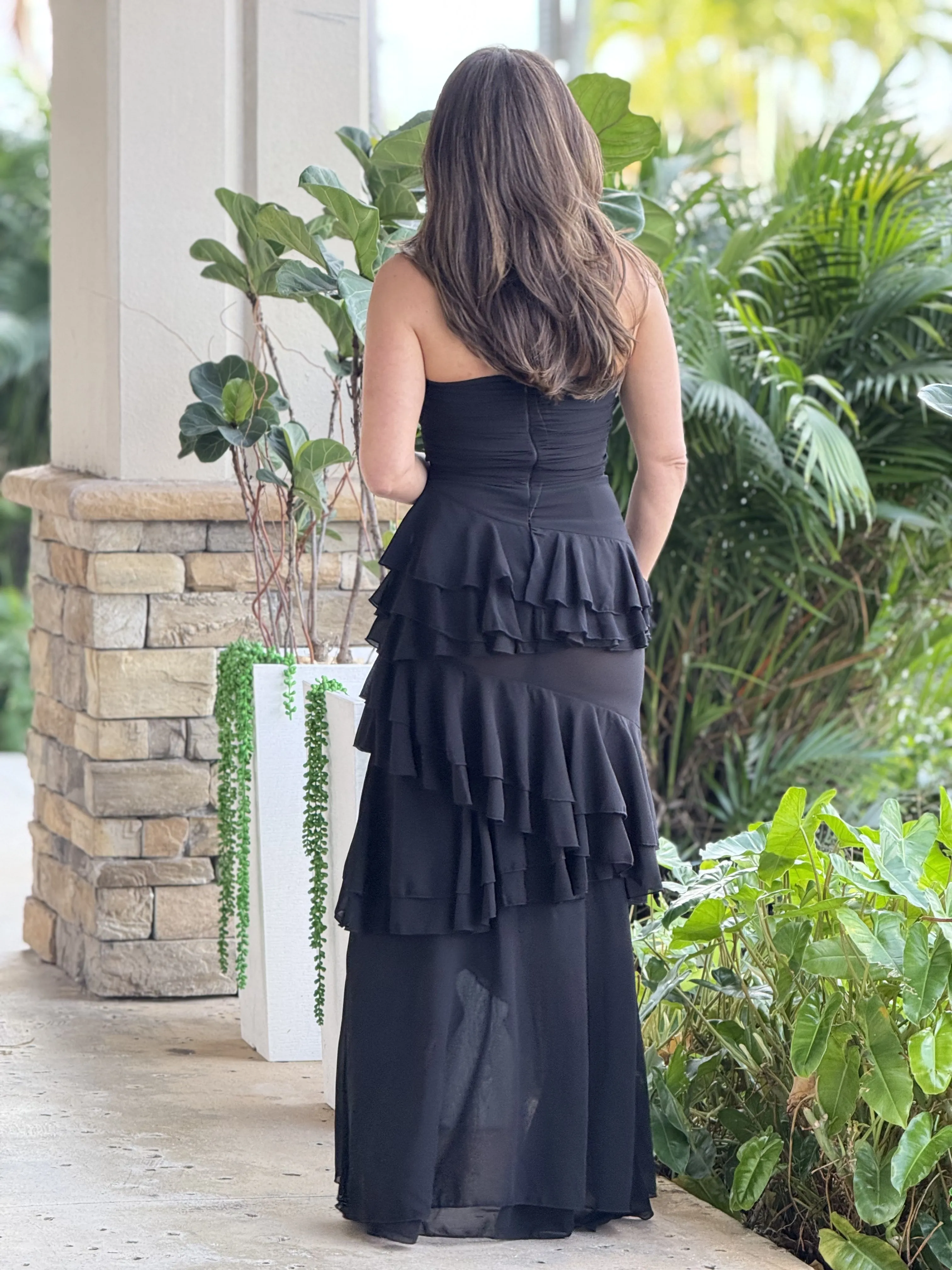 "Isabelle" Halter Ruffles Layers Maxi Dress