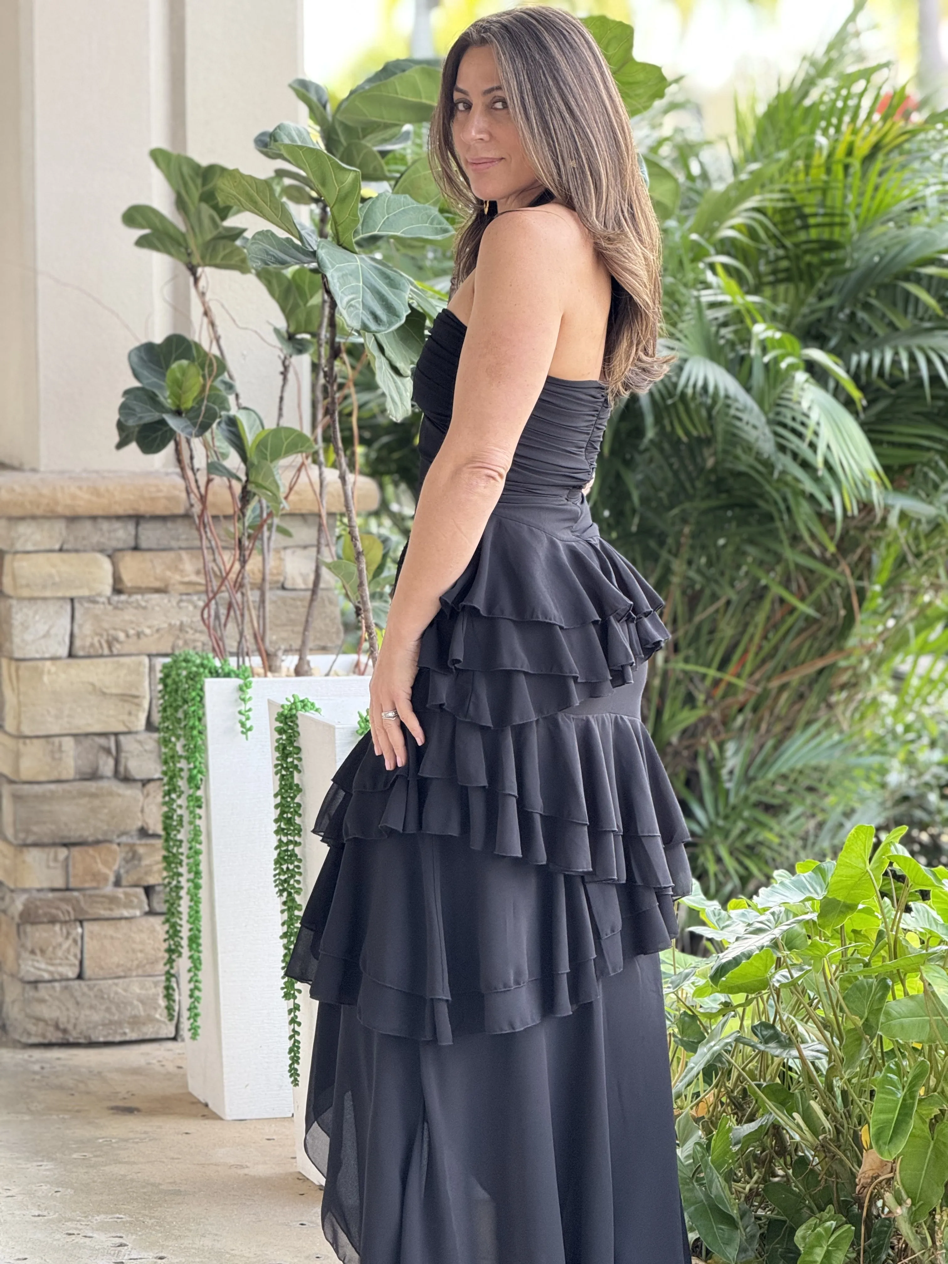 "Isabelle" Halter Ruffles Layers Maxi Dress