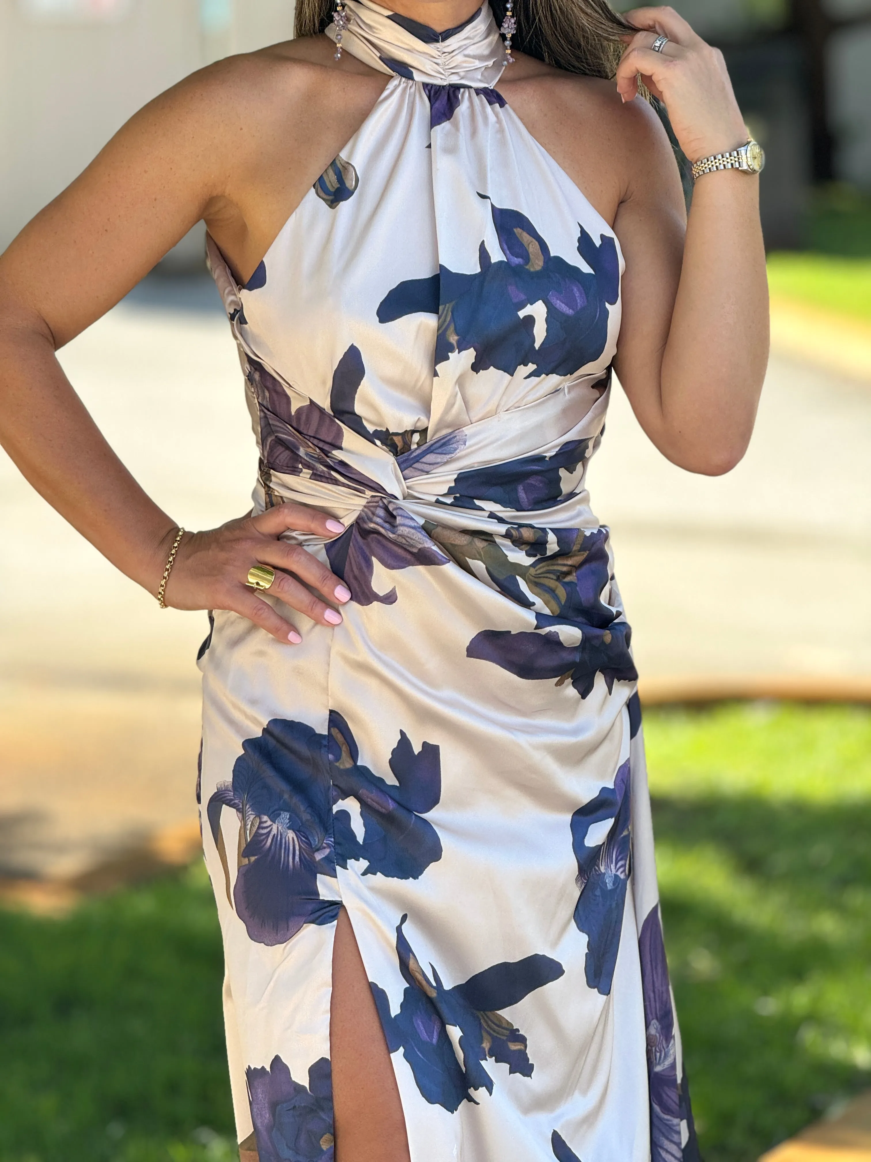 "Layra" Halter Satin Maxi Dress