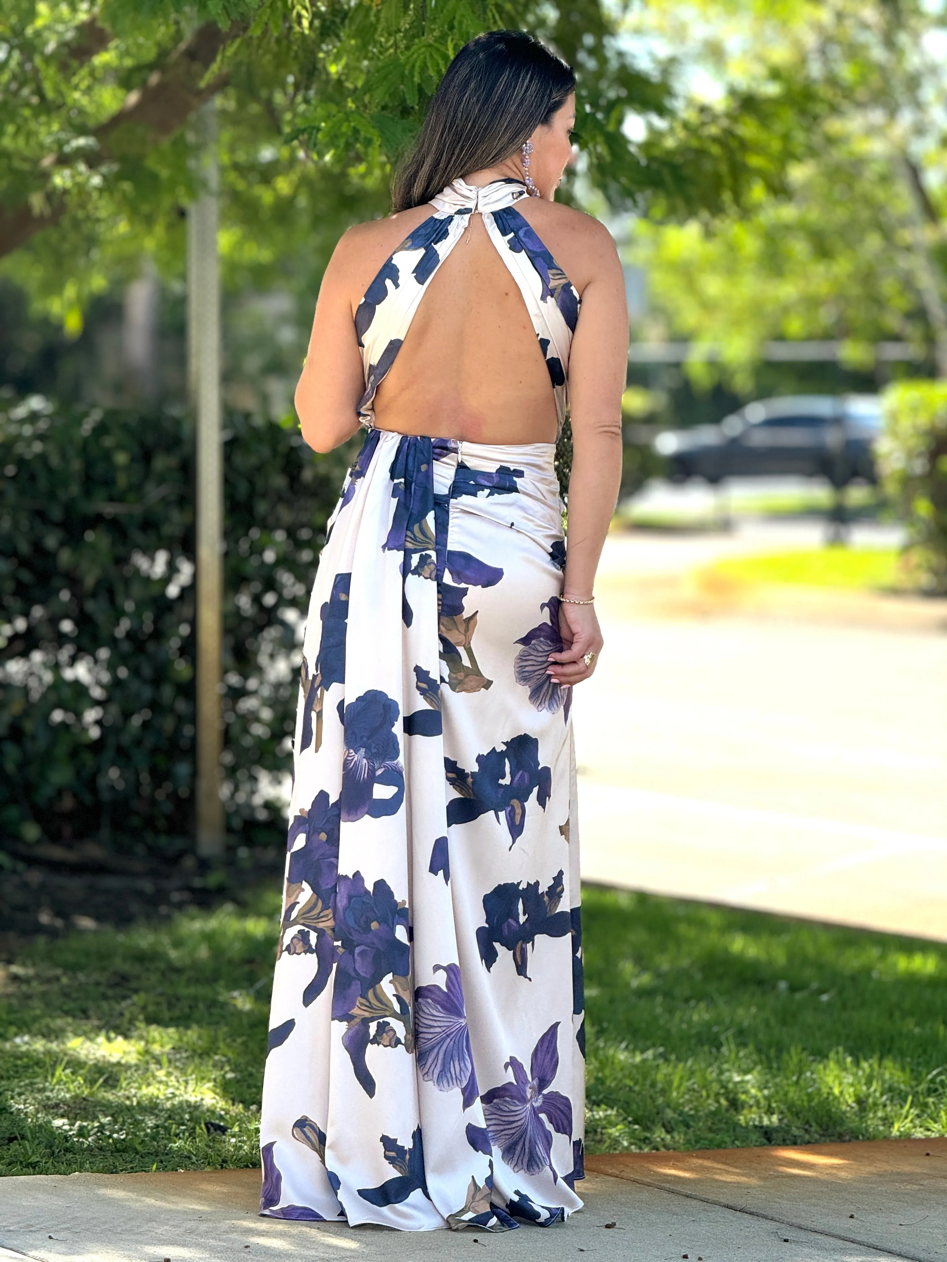 "Layra" Halter Satin Maxi Dress