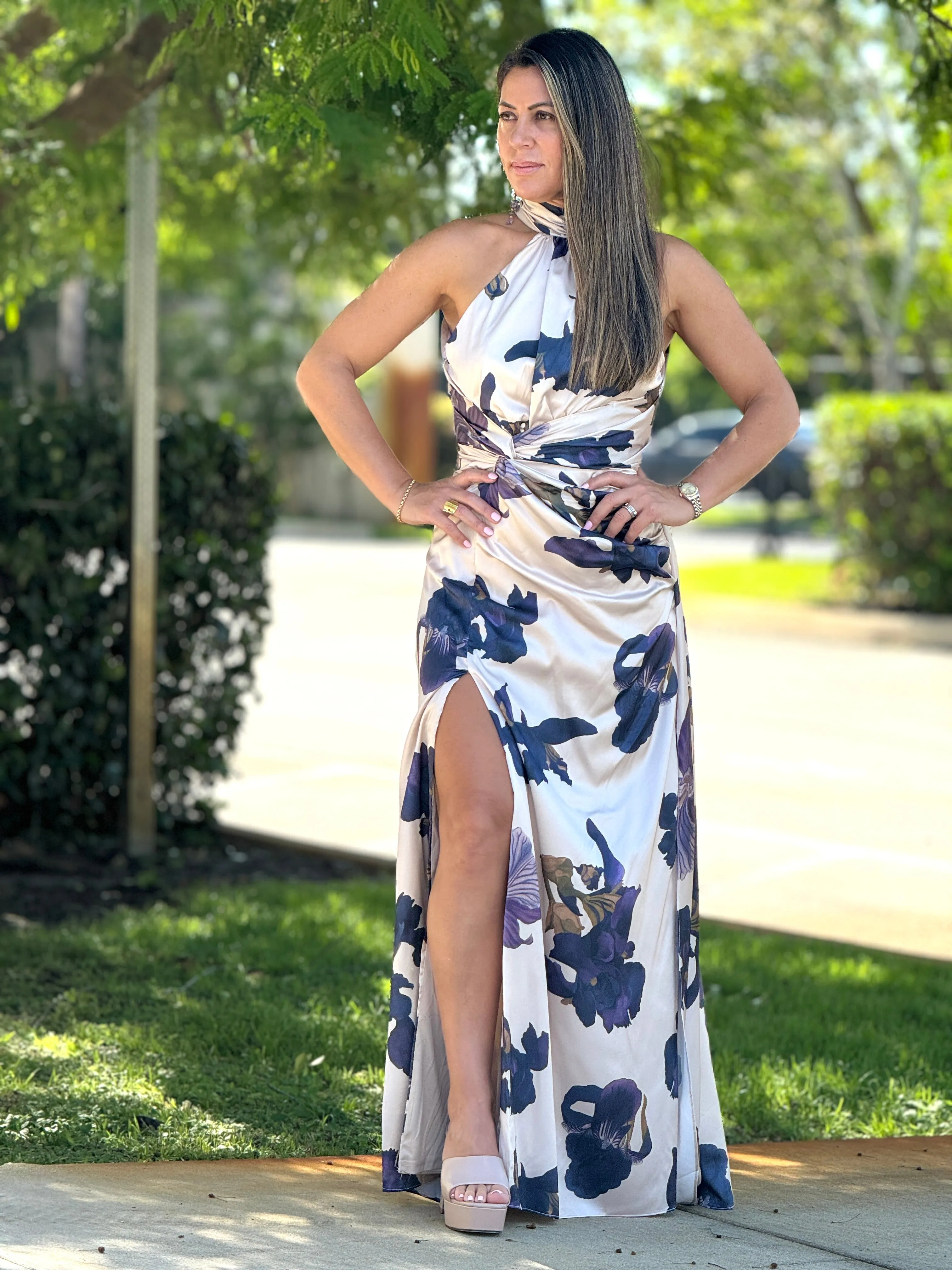 "Layra" Halter Satin Maxi Dress