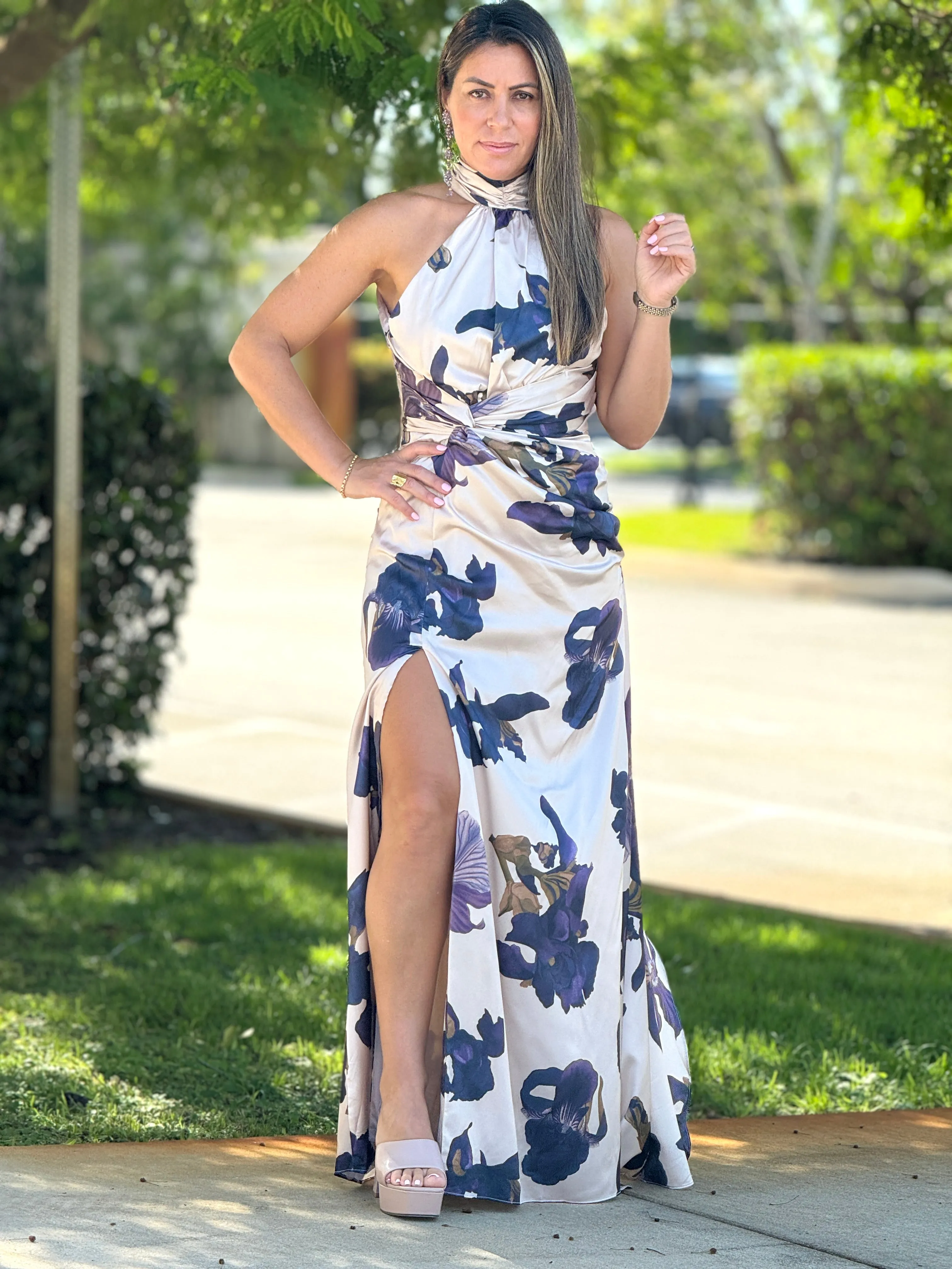 "Layra" Halter Satin Maxi Dress
