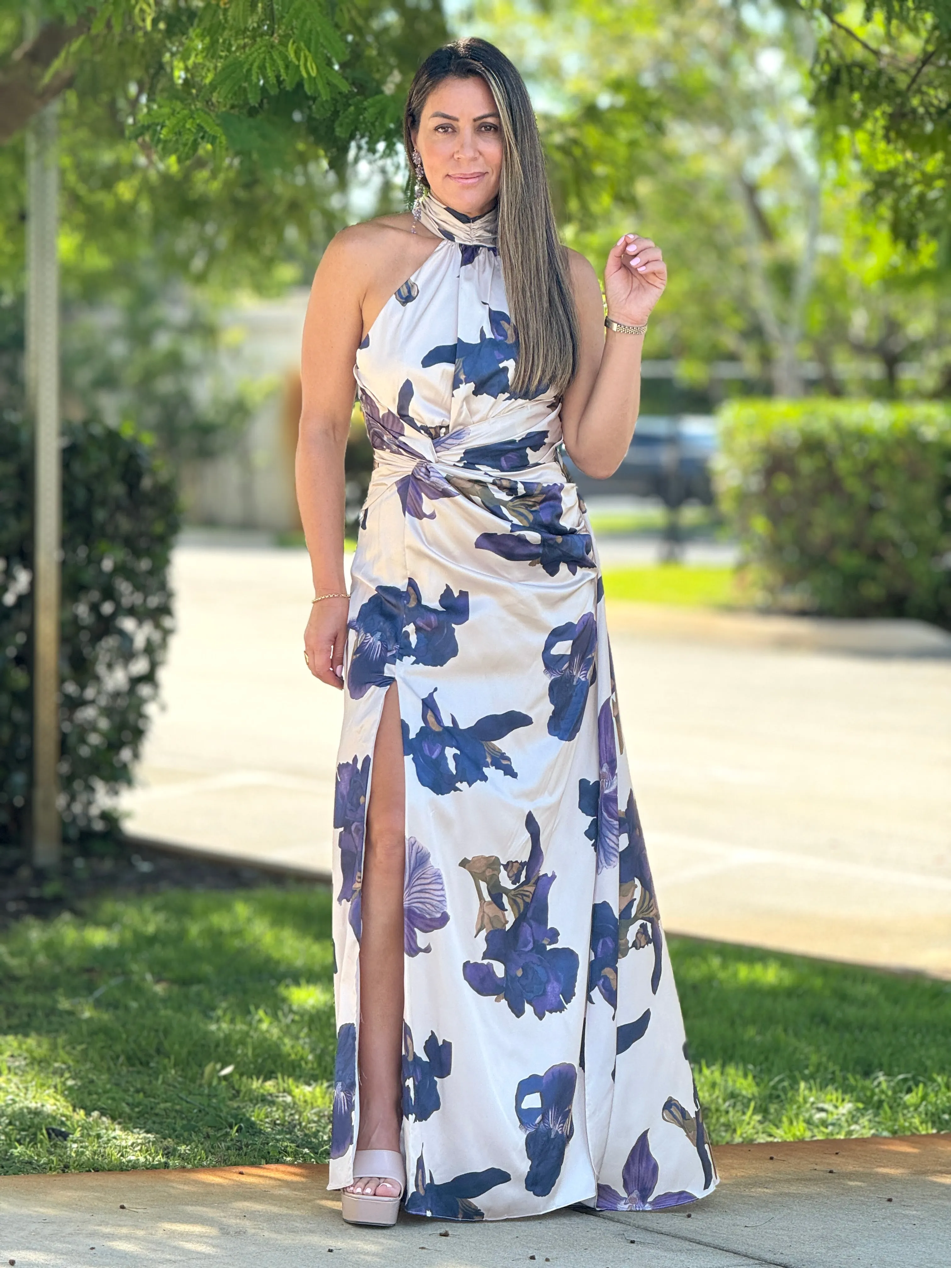 "Layra" Halter Satin Maxi Dress