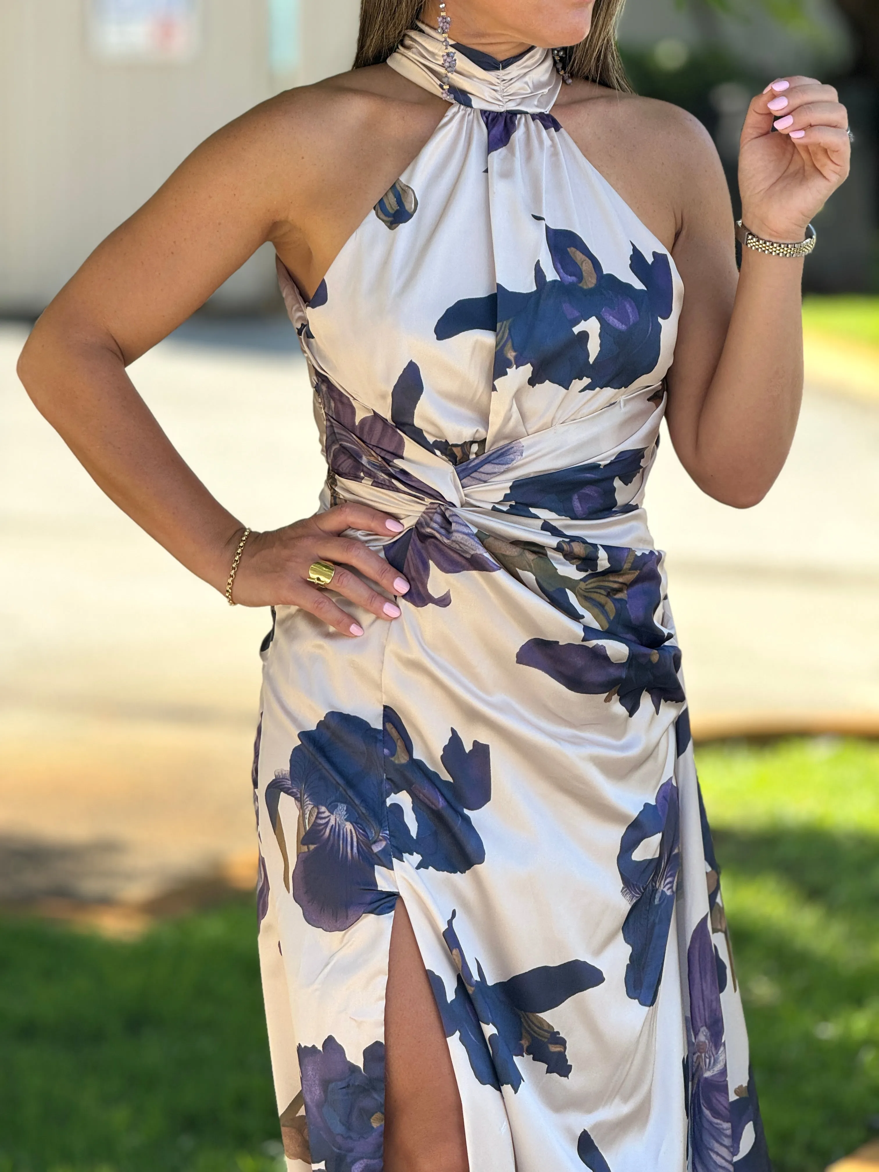 "Layra" Halter Satin Maxi Dress