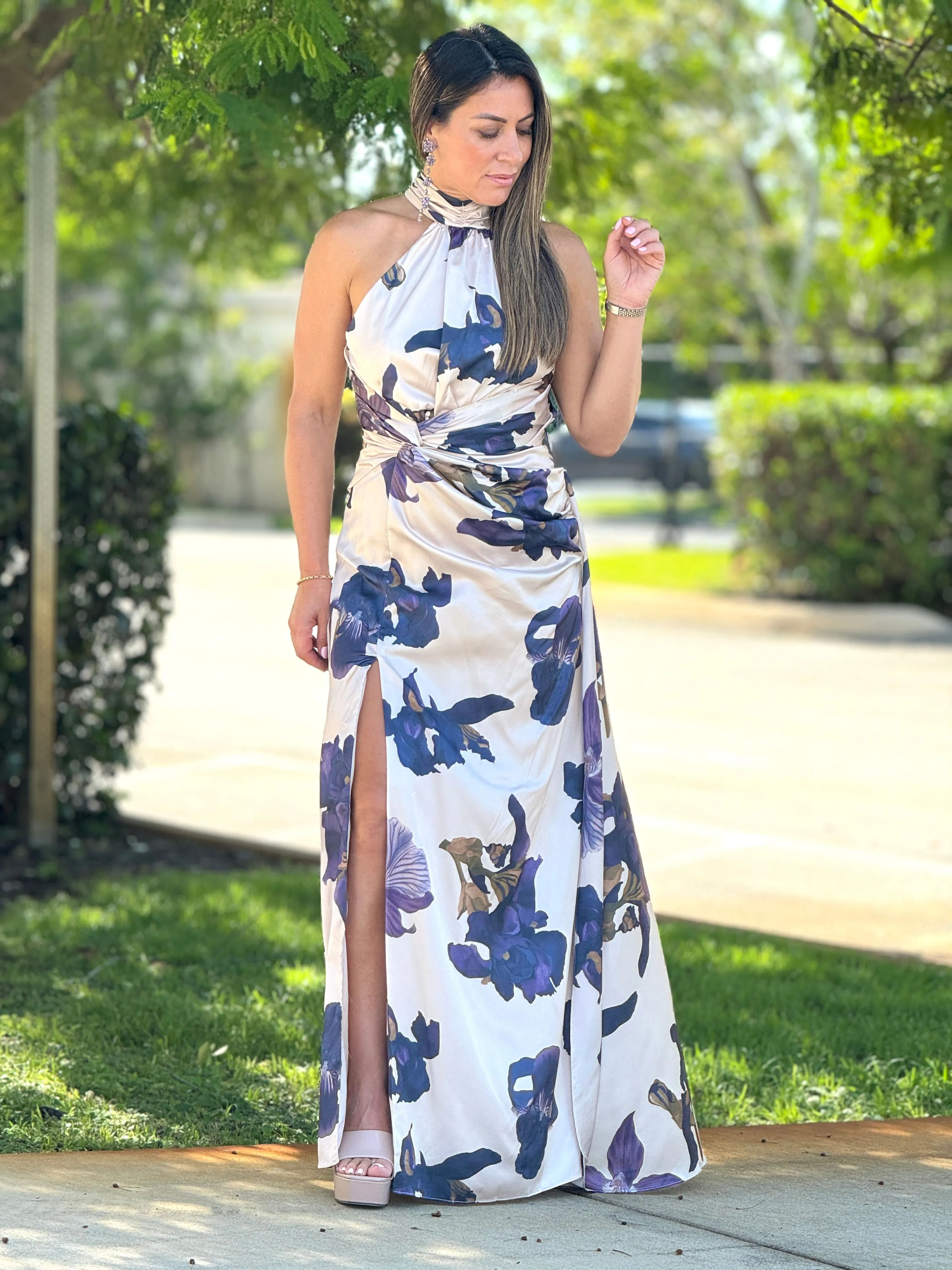"Layra" Halter Satin Maxi Dress